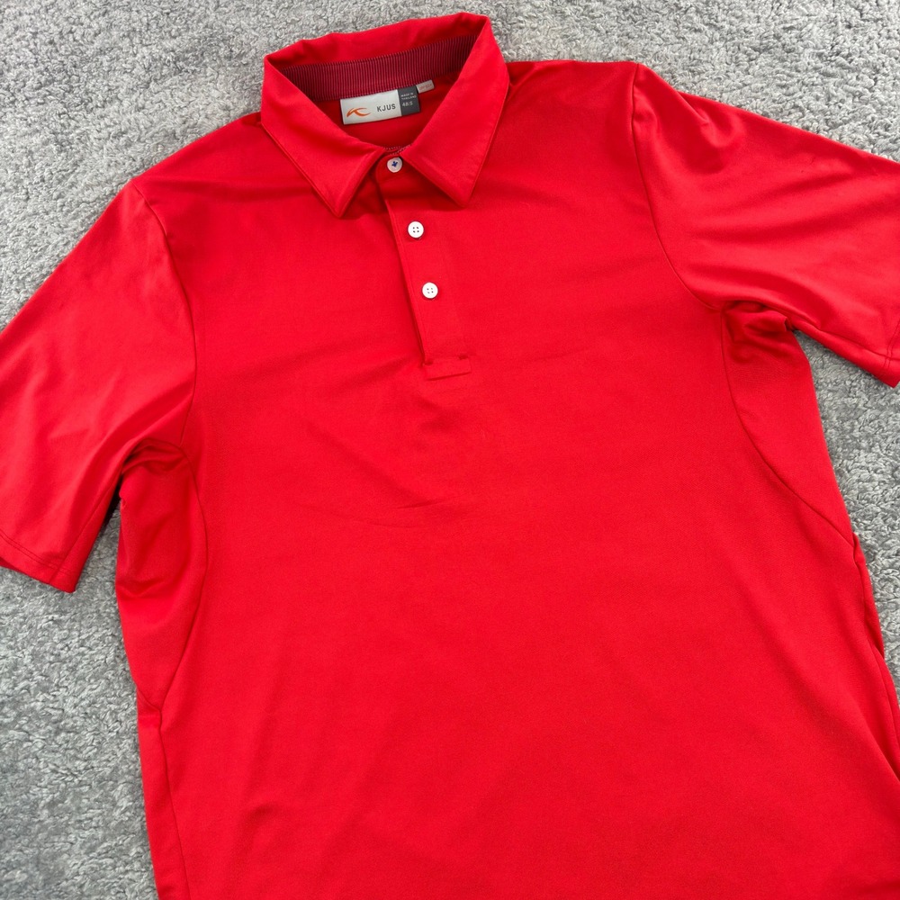 Kjus Mens Red Technical Short Sleeve Golf Polo Shirt UPF 50+ Sz 48 Small *Flaws*